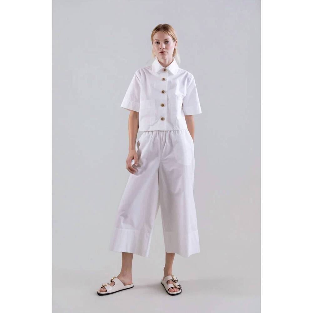 NEW PSOPHIA bouton & brume elastic waist cotton palazzo pants in white
